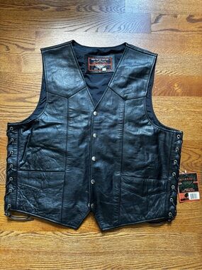 Interstate Leather Men XL Black Motorcycle Biker Vest NWT Lace Up